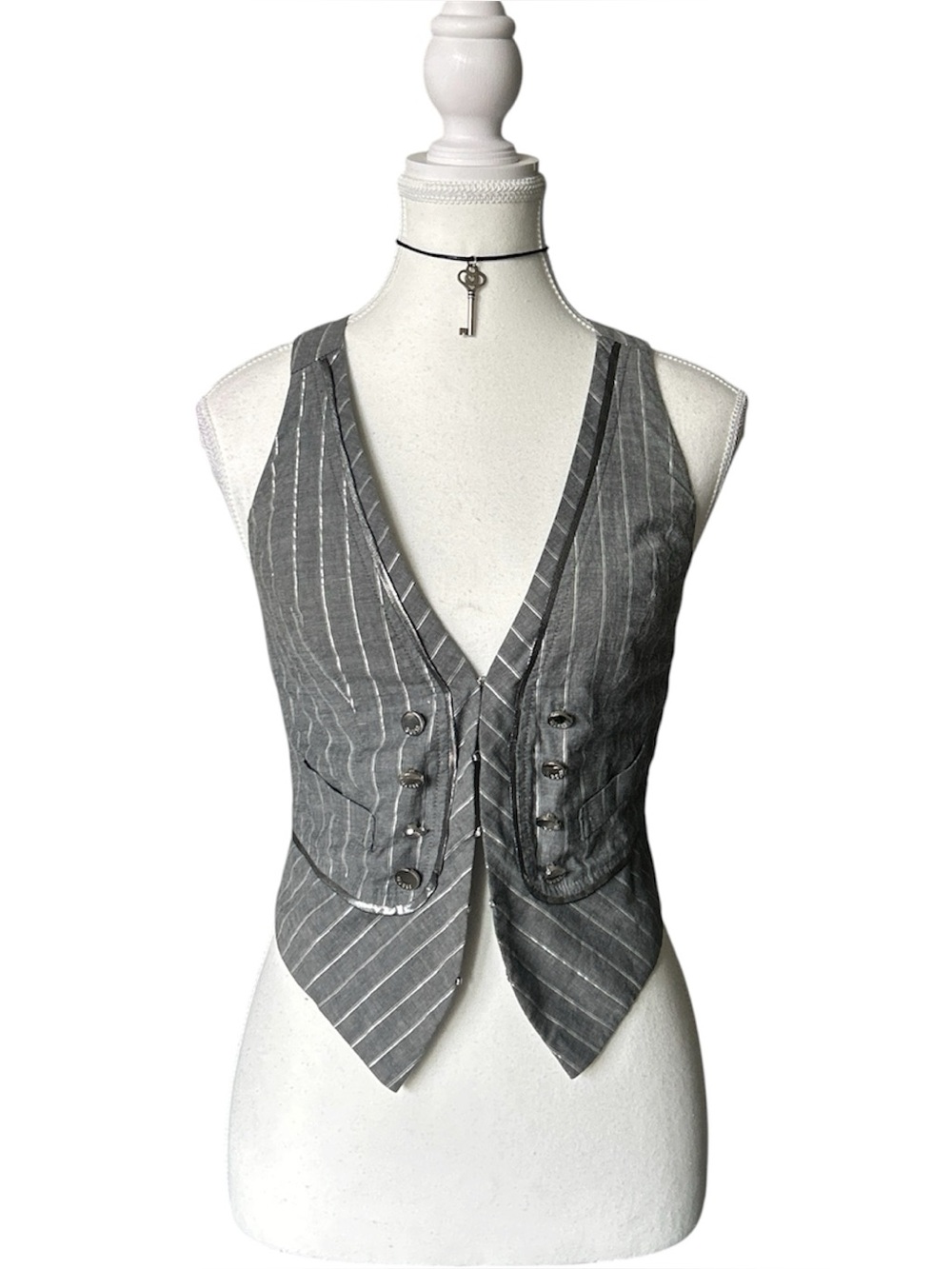Y2K “GUESS” Gray and White Pinstripe Napoleon Style Vest